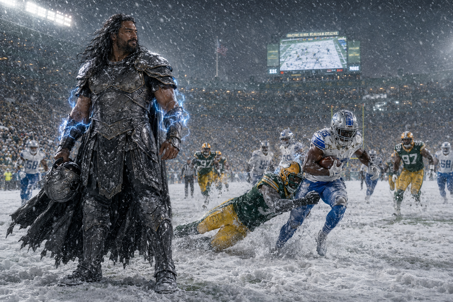 God of the Weather presiding over a football game
